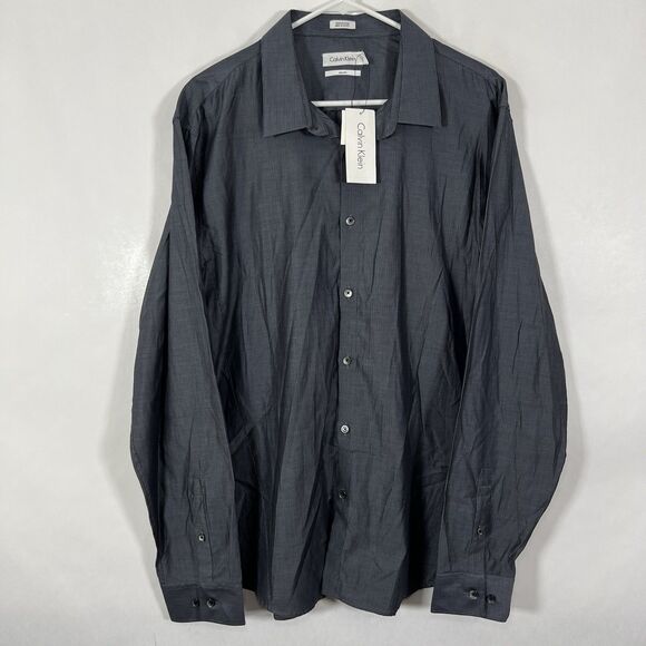 Calvin Klein Slim Fit Button Up Shirt Mens Size XL Gray Black Pinstripes NWT $79 - Picture 1 of 13